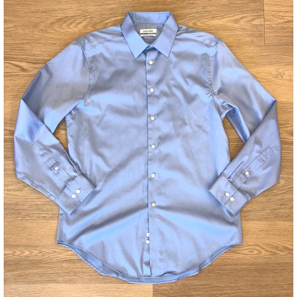 Calvin Klein non iron slim fit mens dress shirt light blue mens 15 1/2 / 32-33